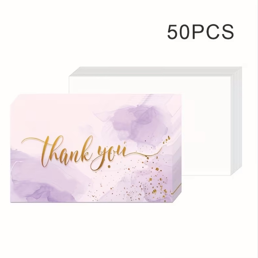 Purple and Gold Thank You Cards, 50 PCS, NEW